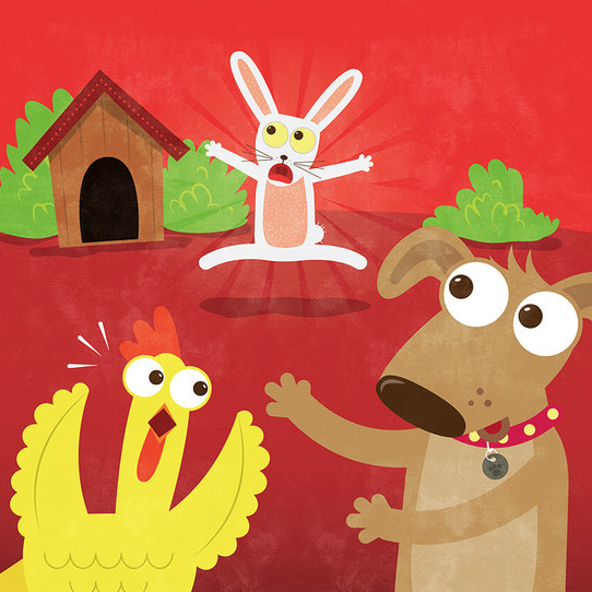 Rabbit, Dog and Chicken are running