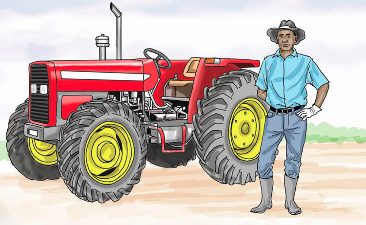 Man standing next to a farm tractor